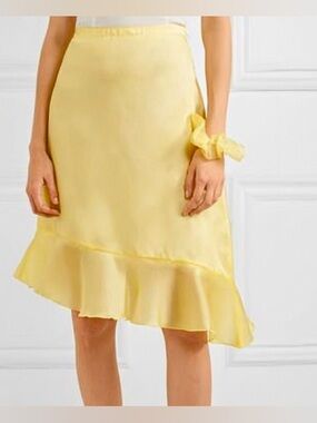 Maison Cleo Kika Yellow Silk Skirt Asymmetric Ruffle Midi 34 Handmade France